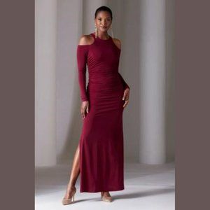 BOSTON PROPER COLD SHOULDER RUCHED SLIT GOWN SIZE: XS